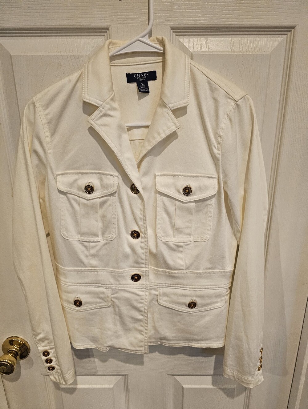 Chaps Cream Jean Jacket with Button Cuffs